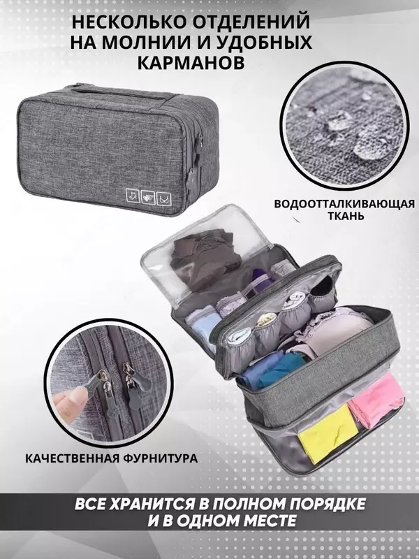Дорожный органайзер для путешествий - практичный несессер для хранения вещей, бюстгальтеров, белья, носков, косметики в дороге. В такой органайзер дорожный поместятся шампунь, гель для душа, мыло, кре