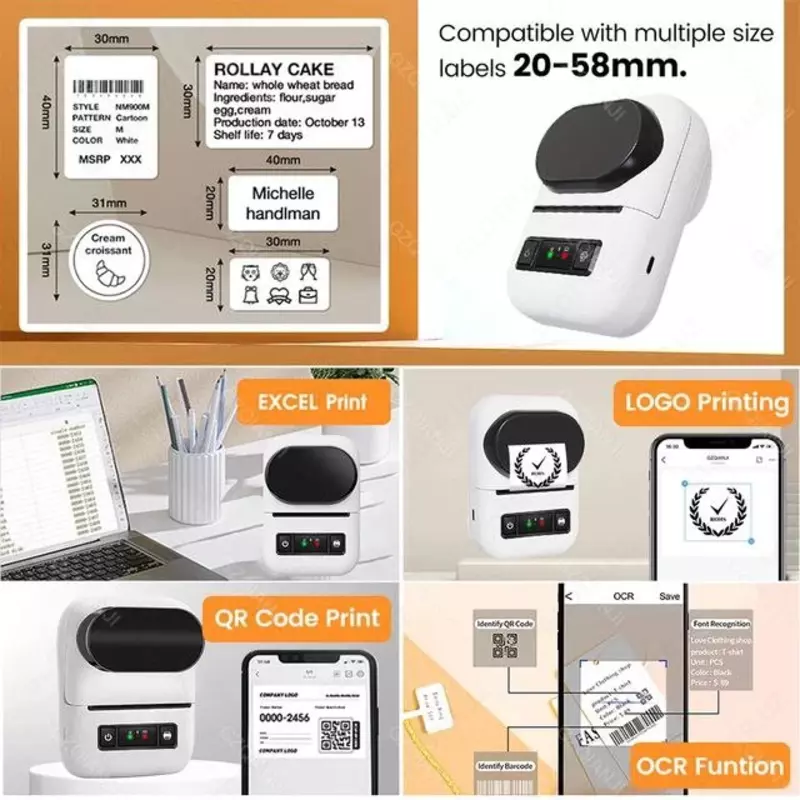  Домашний Уголок - PT-260 Принтер этикеток 58 м Портативный карманный термопринтер Bluetooth Мобильный принтер 20-50 мм Наклейки со штрих-кодом Печать имени и цены