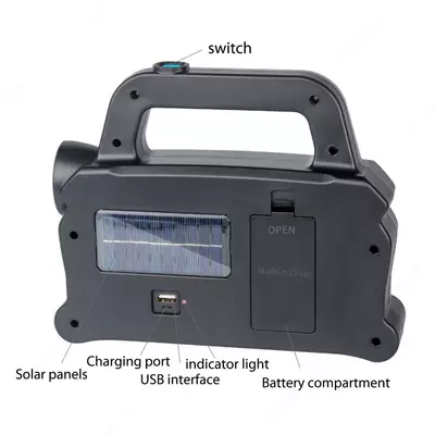 Портативный аккумуляторный фонарь-прожектор с солнечной батареей HB-6169 Powerbank