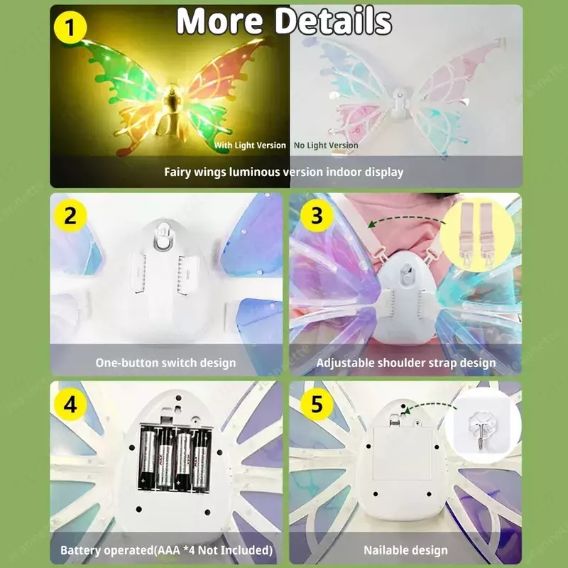 Электрические крылья бабочки для девочек с музыкальными огнями
