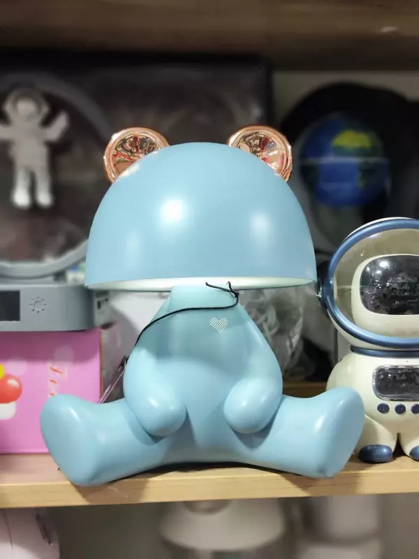 Светильник настольный с Bluetooth мишка голубой с ушками