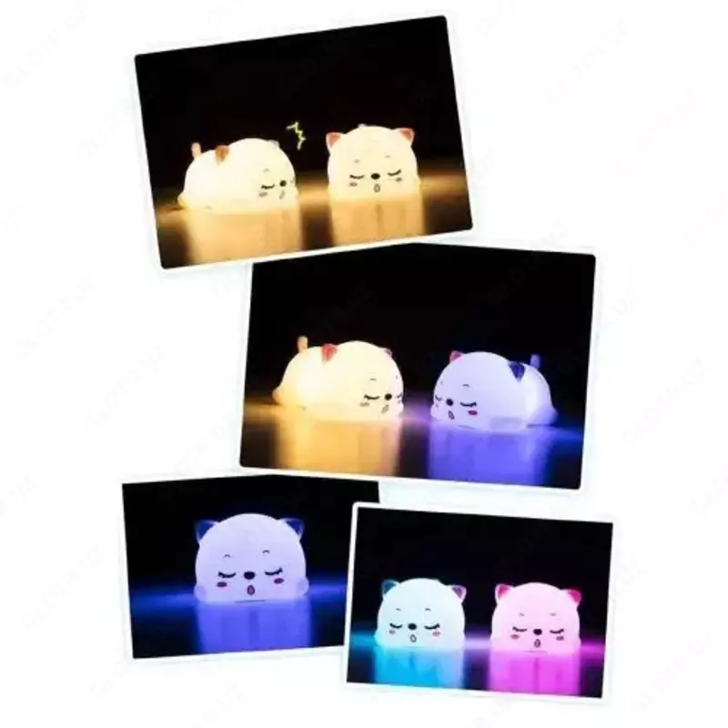 Ночник-светильник силиконовый на аккумуляторе с разными цветами подсветки Котенок «T-s»