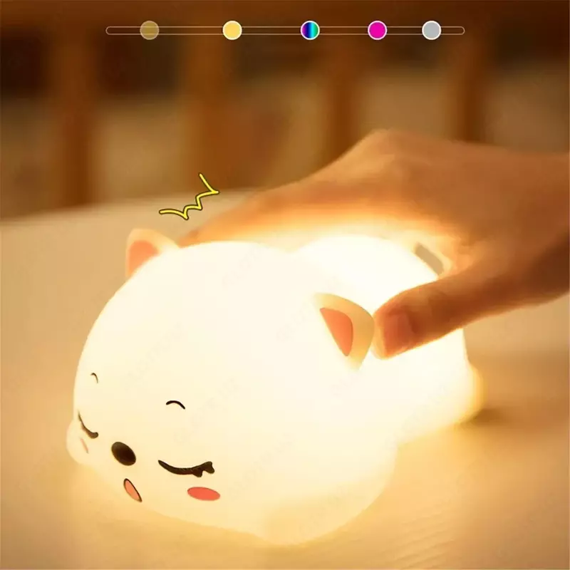 Ночник-светильник силиконовый на аккумуляторе с разными цветами подсветки Котенок «T-s»
