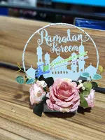  Светодиодный светильник Eid Mubarak украшен искусственными цветами. - 