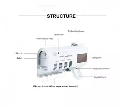 Держатель диспенсер для зубной пасты и щеток Puretta toothbrush sterilizer автоматический Только в розницу