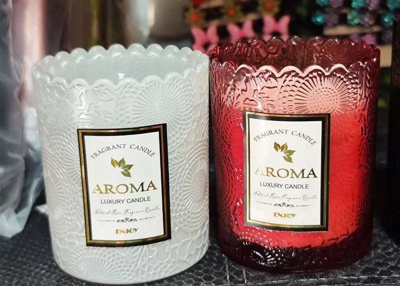 Ароматерапевтическая свеча -  стеклянная тисненое кружево