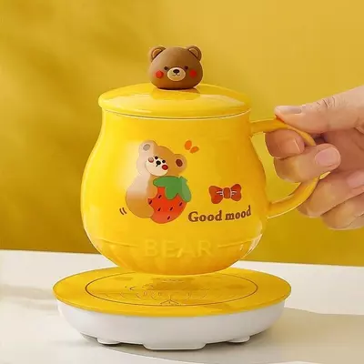 Керамическая дизайнерская кружка "Bear" с подставкой для подогрева - 160 000 сум / шт.