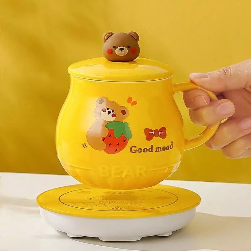 Керамическая дизайнерская кружка "Bear" с подставкой для подогрева