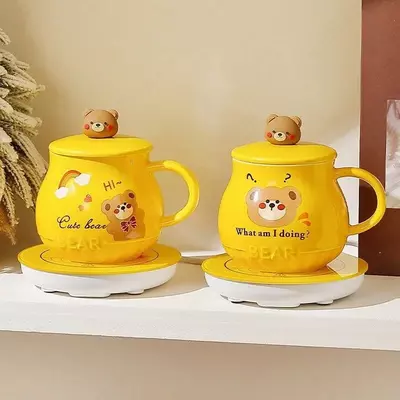 160 000 сум / шт. Керамическая дизайнерская кружка "Bear" с подставкой для подогрева