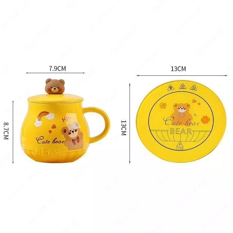 Керамическая дизайнерская кружка "Bear" с подставкой для подогрева