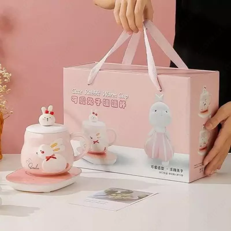 Креативная рельефная керамическая кружка "Милый кролик" или "Счастливый кролик" с подставкой для подогрева.