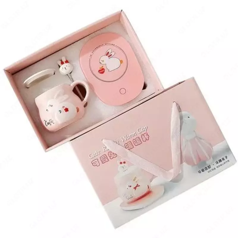 Креативная рельефная керамическая кружка "Милый кролик" или "Счастливый кролик" с подставкой для подогрева.