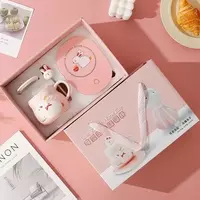 Креативная рельефная керамическая кружка "Милый кролик" с подставкой для подогрева. - 160 000 сум