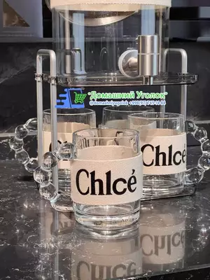 Стеклянный серебристый лимонадник– крышка с фигуркой медведя с полочкой