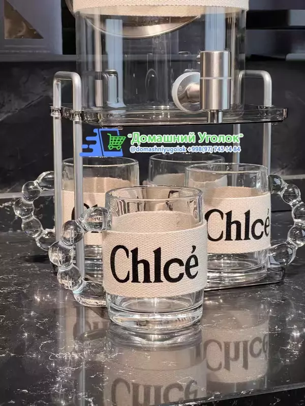 Стеклянный серебристый лимонадник– крышка с фигуркой медведя с полочкой