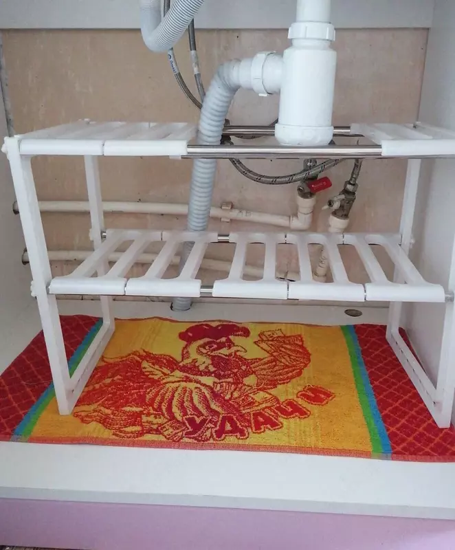 Раздвижной универсальный стеллаж - полка под раковину