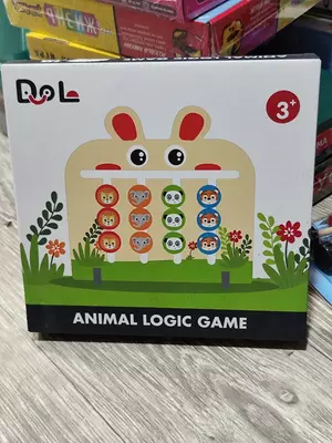 Деревянная логическая игра собери столбики (животные+цвета)