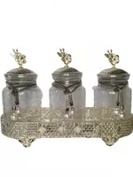  Серебрянный набор из трёх стеклянных баночек с цветочным верхом для специй Только в розницу