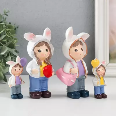 Сувенир полистоун "Малыши в толстовках с зайчьими ушками" набор 4 шт 3х2х7,5 6х3х13 см