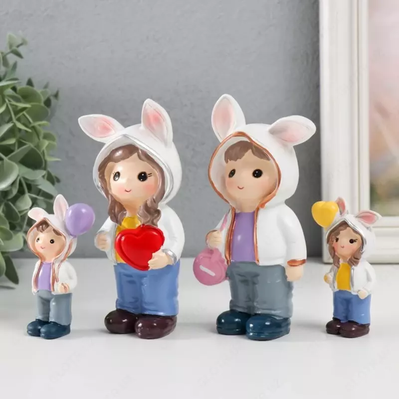 120 000 сум Сувенир полистоун "Малыши в толстовках с зайчьими ушками" набор 4 шт 3х2х7