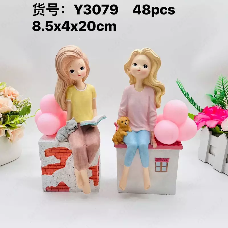 Сувенир полистоун свет Девчонка на крыше с книгой/котёнком (микс 8 5х4х20 см)