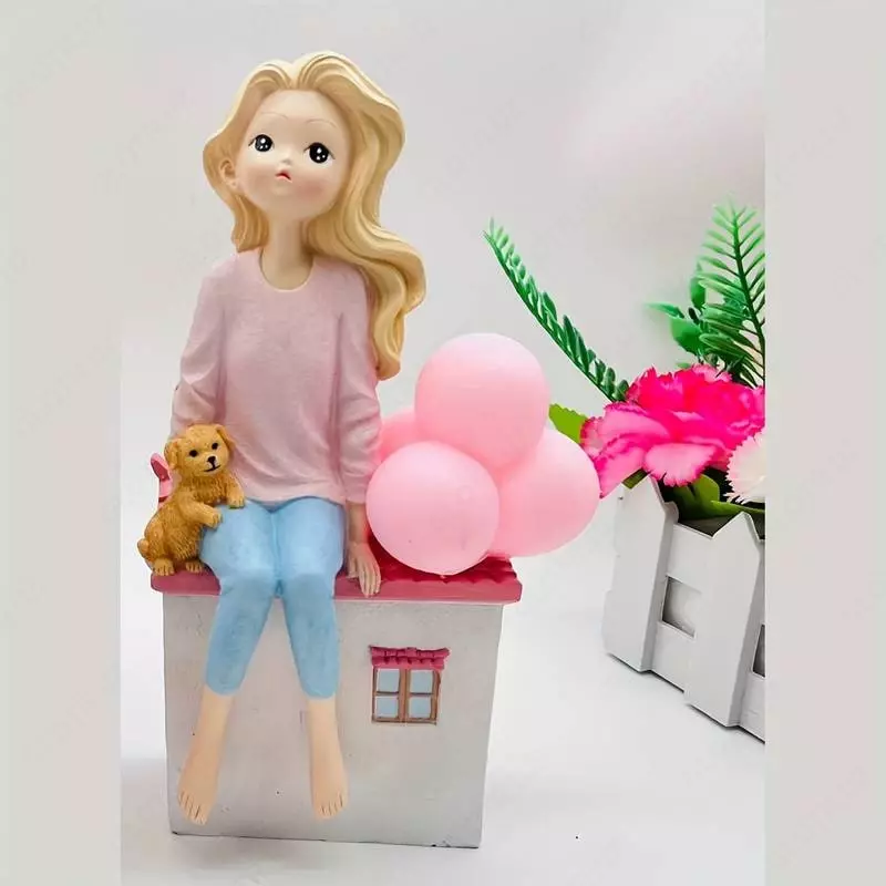 Сувенир полистоун свет Девчонка на крыше с пёсиком (микс 8 5х4х20 см)