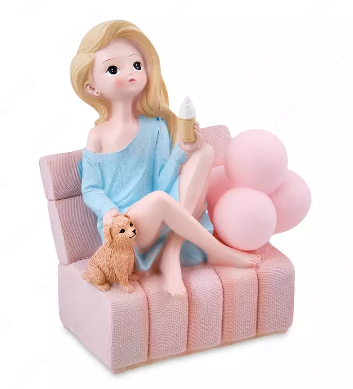 Сувенир полистоун свет "Девчонка на диване с гитарой/пёсиком" (микс 10