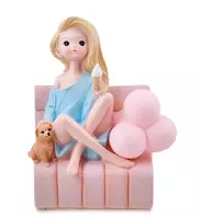 Сувенир полистоун свет "Девчонка на диване с гитарой/пёсиком" (микс 10