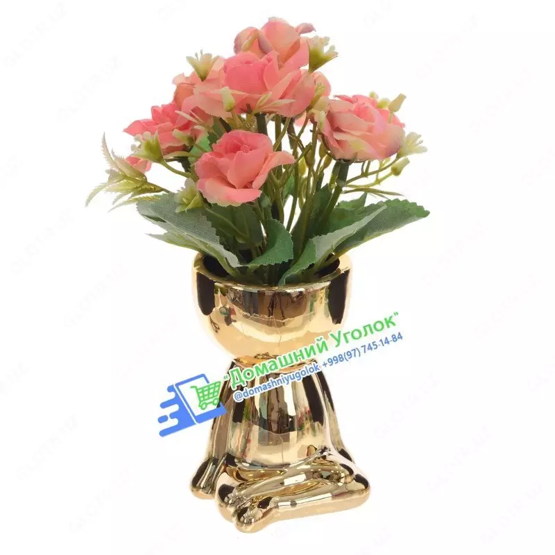  Цветочная композиция Розы (L11 W11 H19 см  4в). - Domashniy ugolok XK