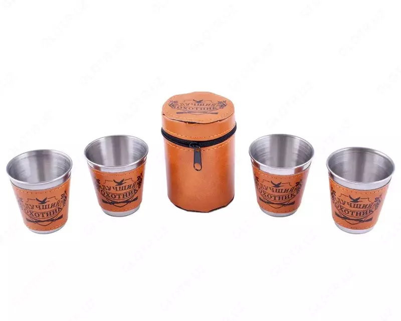 Набор стопок в кожанном чехле Лучший Охотник (70 мл)