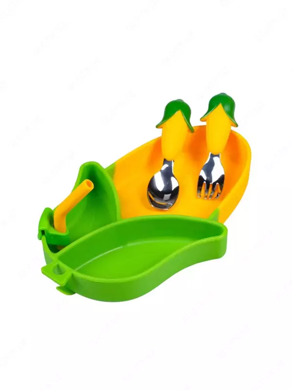 Силиконовый набор для кормления секционная тарелка на присоске, кукуруза желтая