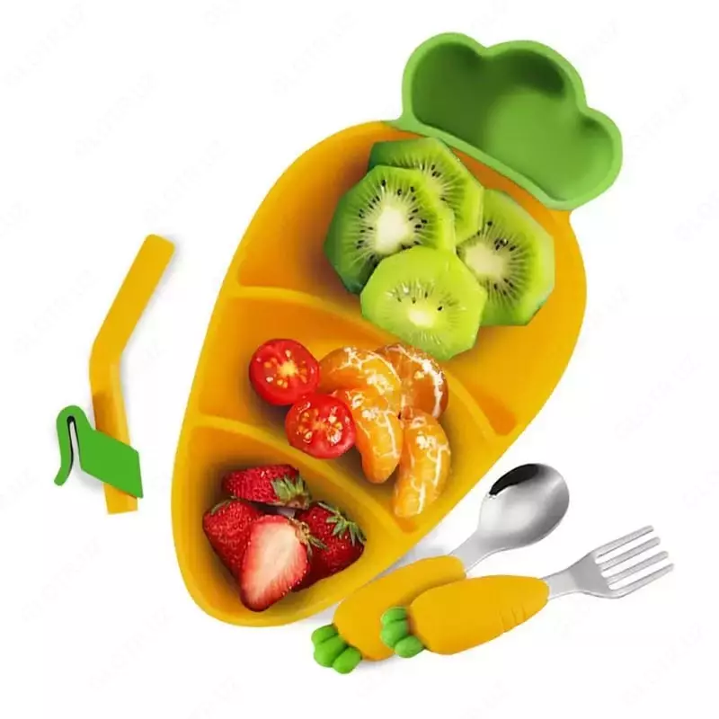 Детский силиконовый набор в форме моркови для кормления (жёлтый)