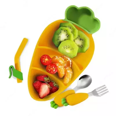 Детский силиконовый набор в форме моркови для кормления (жёлтый) - ЯТТ "Домашний Уголок"