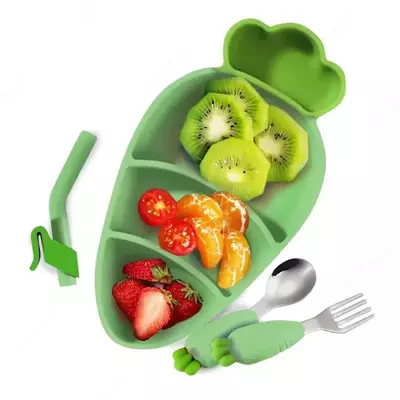 Детский силиконовый набор в форме моркови для кормления (зелёный) - ЯТТ "Домашний Уголок"