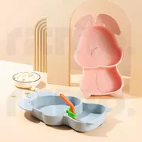 Детская посуда в форме розового зайчика c двойной присоской для кормления Только в розницу