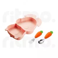 Детская посуда в форме розового зайчика c двойной присоской для кормления - Прочие детские товары