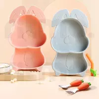 Детская посуда в форме розового зайчика c двойной присоской для кормления Прочие детские товары
