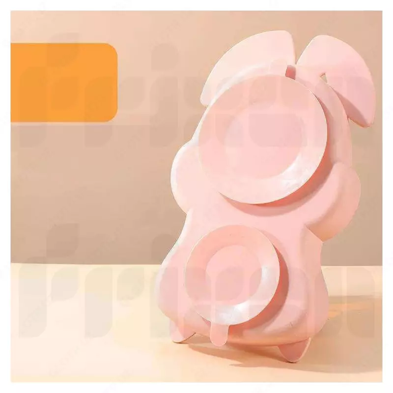 Силиконовая тарелка-подставка в форме розового кролика для кормления (бренд Frixen)