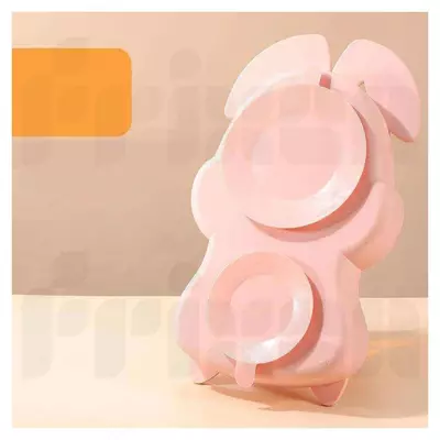 Силиконовая тарелка-подставка в форме розового кролика для кормления (бренд Frixen)