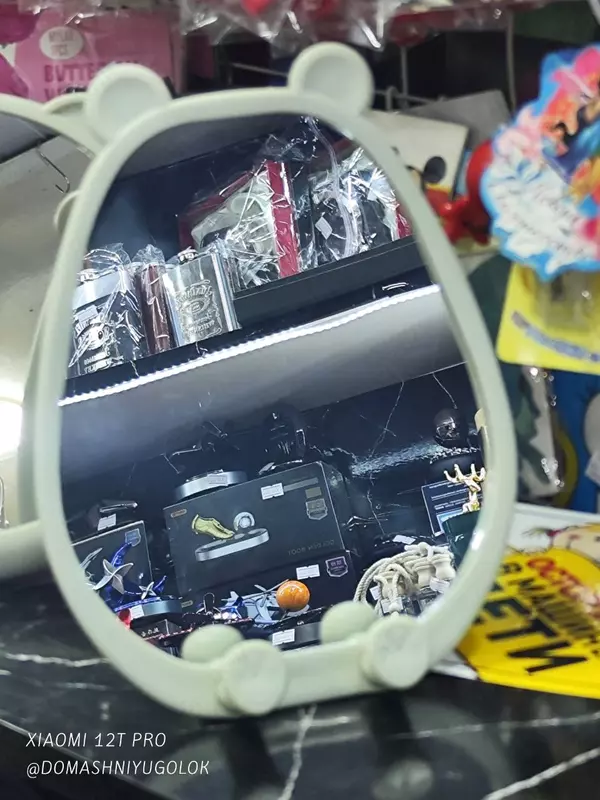 Зеркало овальное с "ушками" и держателем для телефона