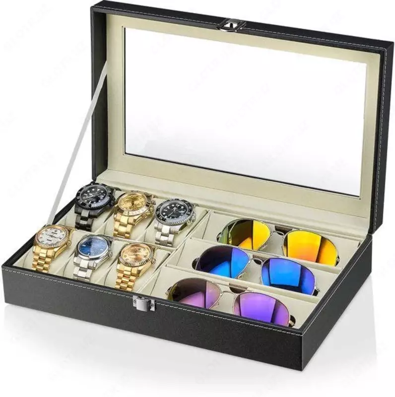 Стильная шкатулка для хранения часов или браслетов (6 шт.) и очков (3 шт.) - 300 000 so'm