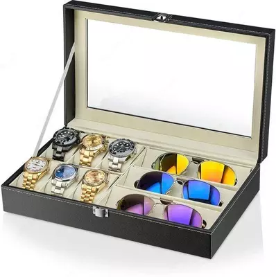 Стильная шкатулка для хранения часов или браслетов (6 шт.) и очков (3 шт.)