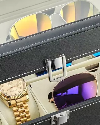 Стильная шкатулка для хранения часов или браслетов (6 шт.) и очков (3 шт.) Стильная шкатулка для хранения часов или браслетов (6 шт.) и очков (3 шт.)