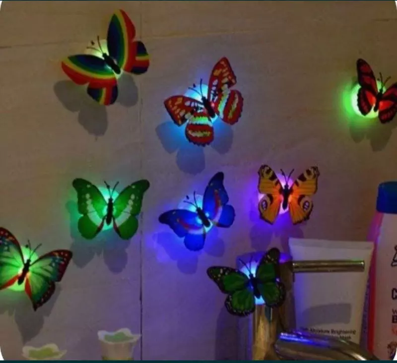 Разноцветная светодиодная бабочка наклейка на стену (5 шт.)