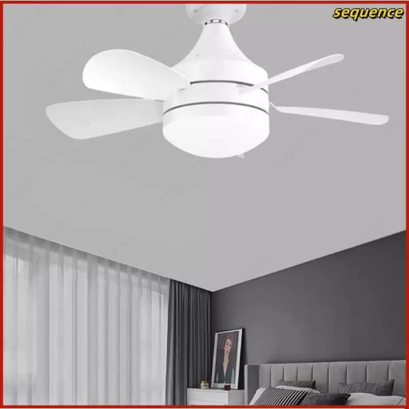 Белый мини-потолочный вентилятор со светодиодной подсветкой.