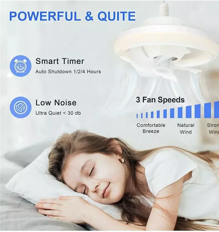 Потолочный вентилятор-лампа с цоколем, с подсветкой и пультом управления