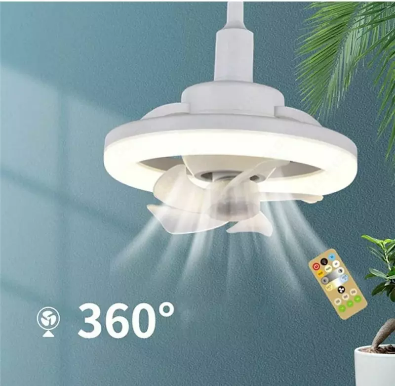 Потолочный вентилятор-лампа с цоколем, с подсветкой и пультом управления