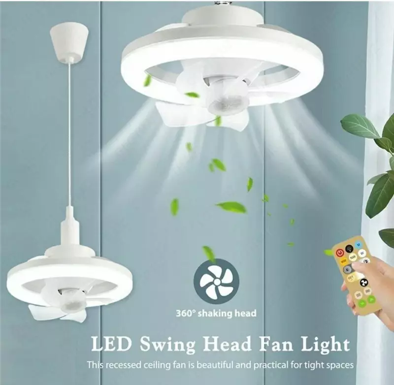 Потолочный вентилятор-лампа с цоколем, с подсветкой и пультом управления