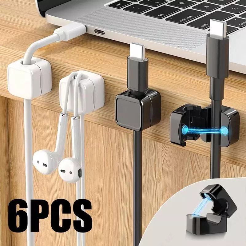 Магнитные кабельные зажимы, органайзер для кабелей, регулируемый держатель для шнура под столом, органайзер для проводов, держатель для управления кабелями, упаковка 6 шт.