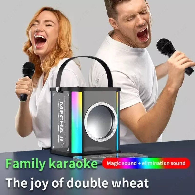 Маленькая домашняя портативная Bluetooth Колонка для караоке, двойной беспроводной микрофон, звуковая шкатулка для прямого эфира, FM-радио, TF-карта, USB Сабвуфер, музыкальный центр, аудио